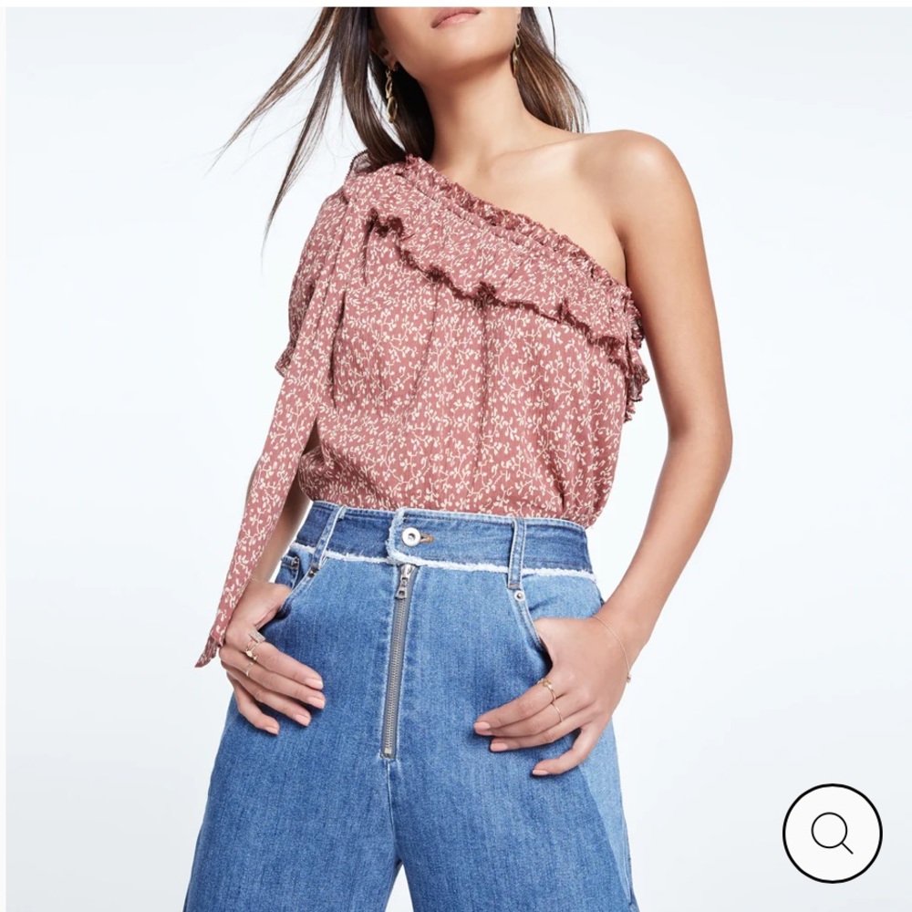 Ulla Johnson One-Shoulder Ruffle Blouse in Dusty Rose Floral
